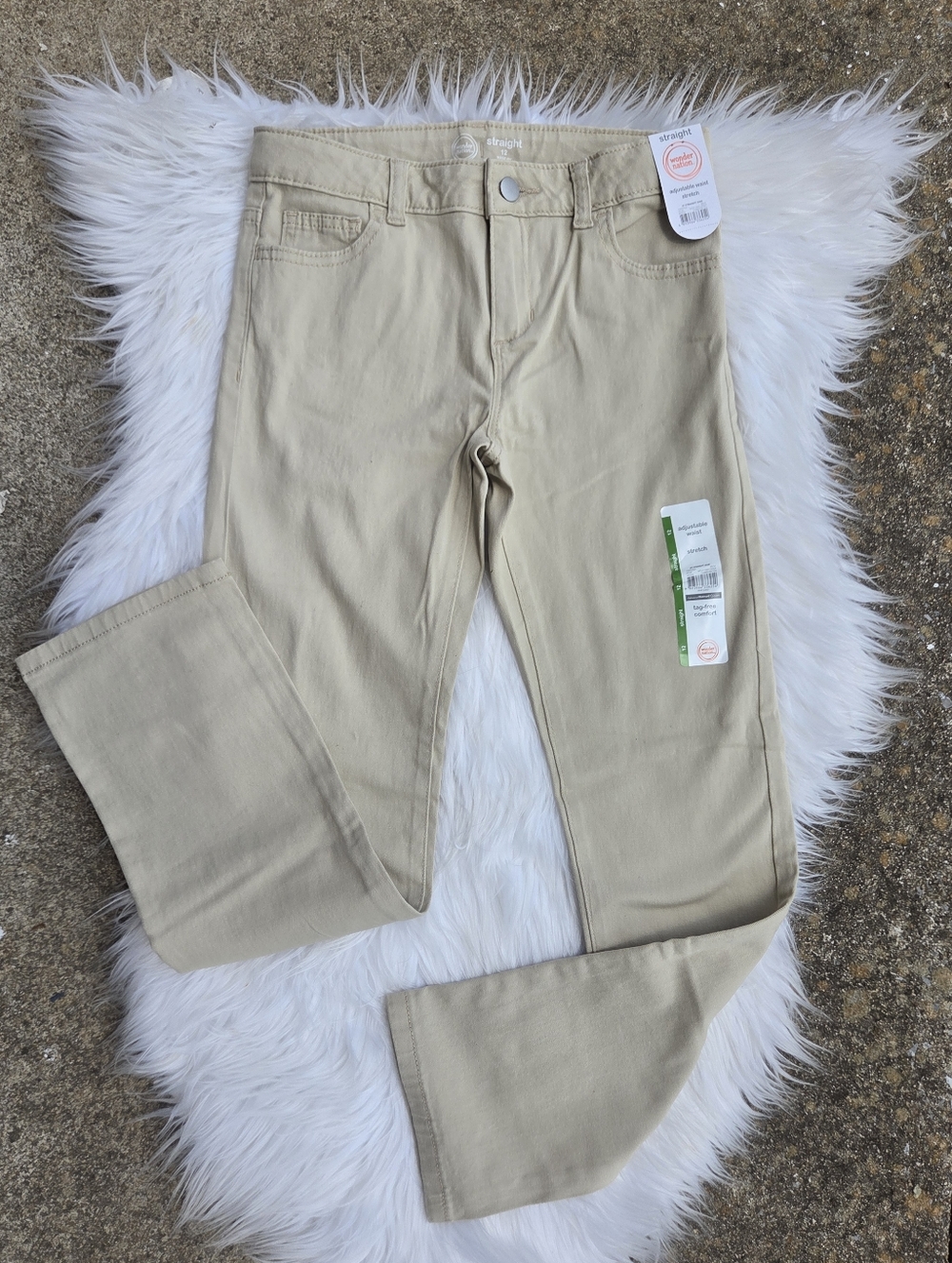 NWT! Girl's Wonder Nation Adjustable Waist Stretch, Beige, Straight Jean